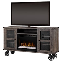 Fireplace Media Console with Locking Wheels