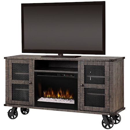 Fireplace Media Console with Locking Wheels