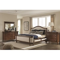 Transitional Queen Grand Upholstered Bed with Curved Footboard