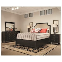 Transitional King Panel Bed with Upholstered Headboard