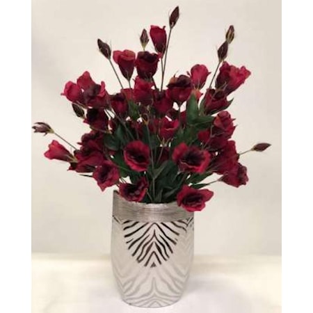 Burgundy Balloon Flowers In Zebra Print Vase