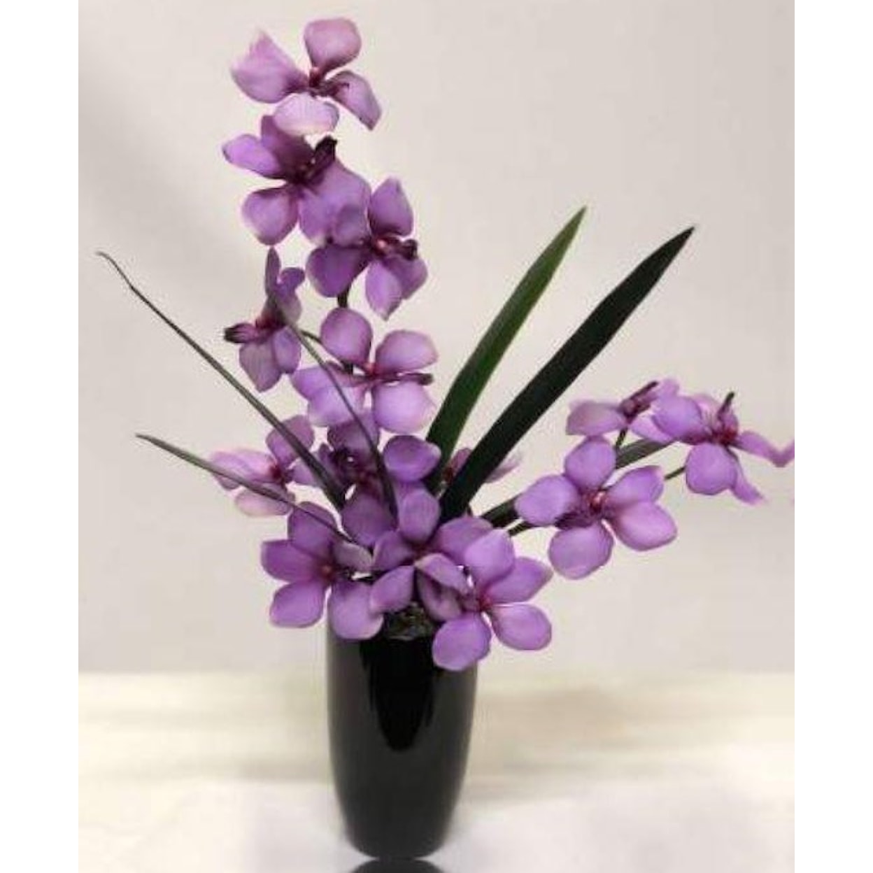 D&W Silks Floral100120 Purple Vanda Orchids In Black Ceramic