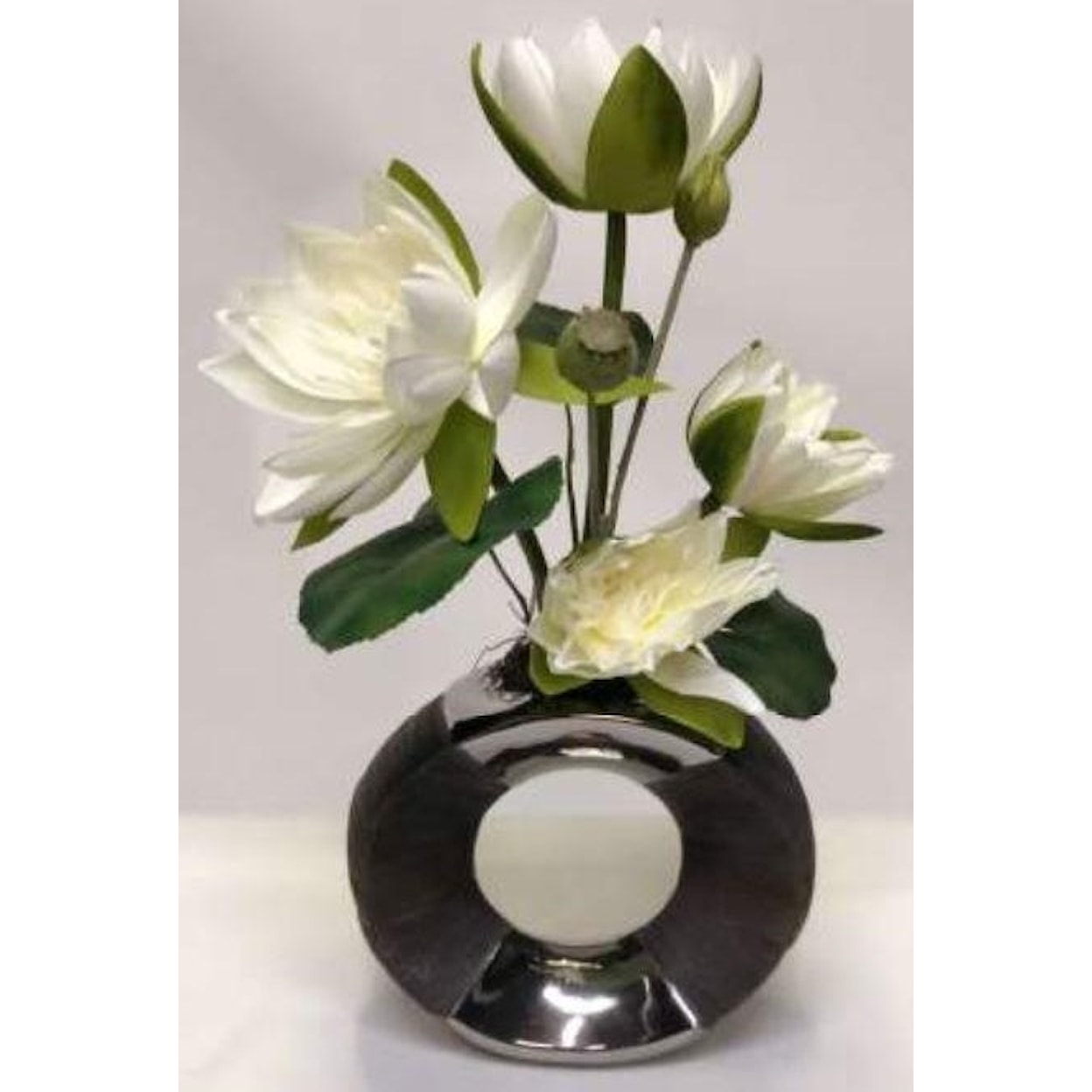 D&W Silks Floral100120 Lotuis Blossoms In Silver Ceramic