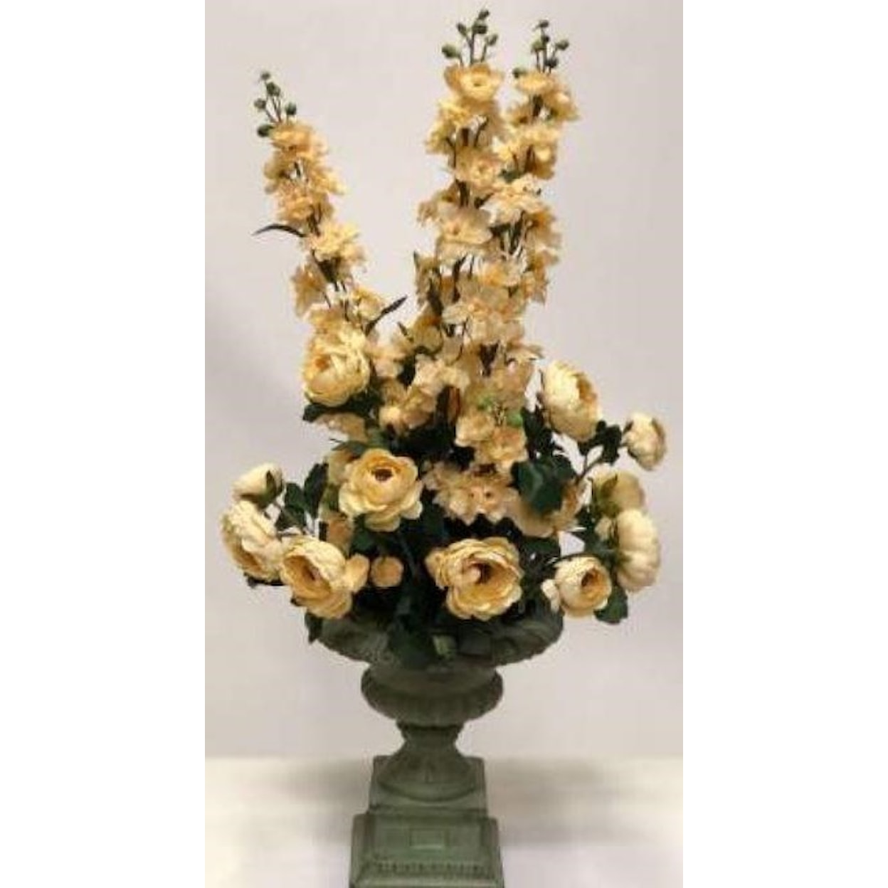 D&W Silks Floral100120 Beige Delphinium And Camillea In Patina Urn