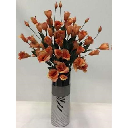 Orange Ballon Flowers In Silver Vase