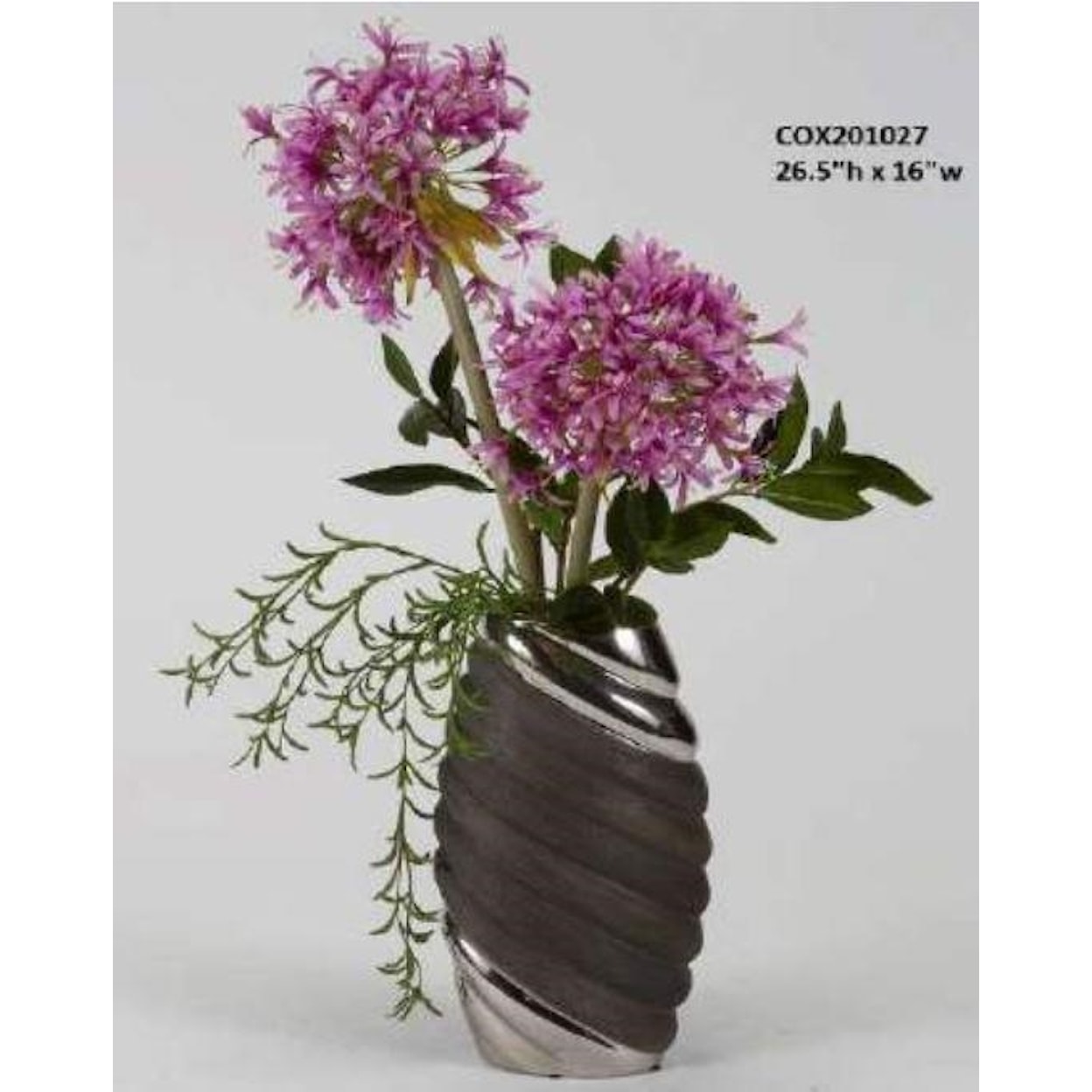 D&W Silks Floral100120 Purple Starfire Allium In Silver Vase
