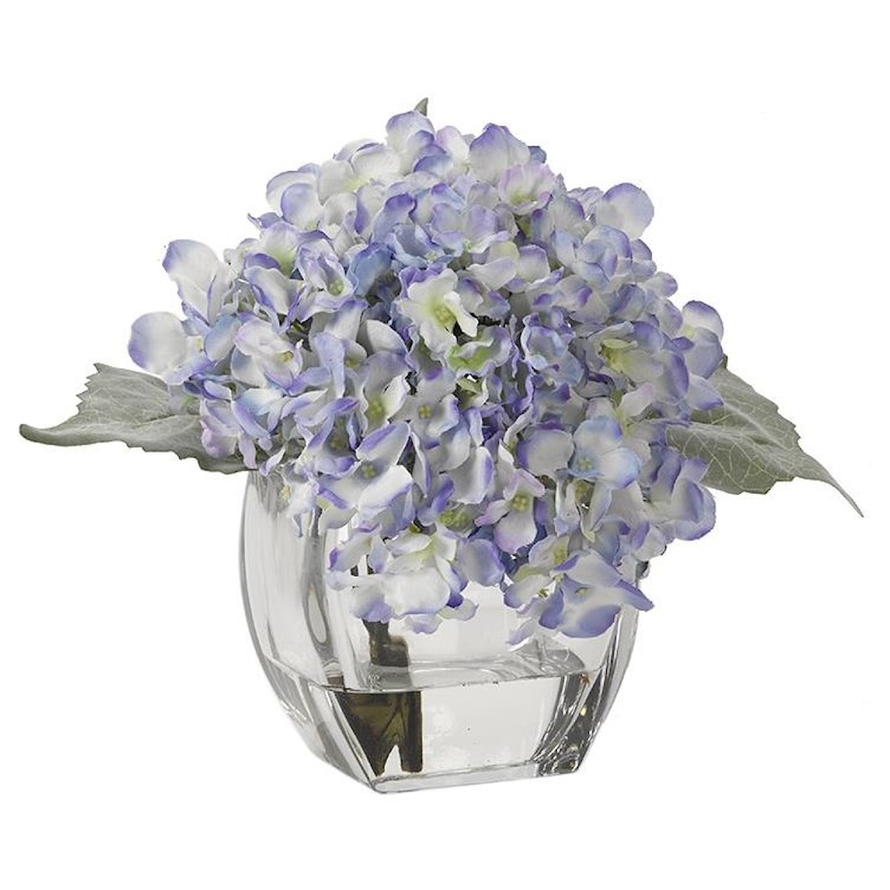 D&W Silks Florals and Botanicals Light Blue Hydrangea in Glass Cube