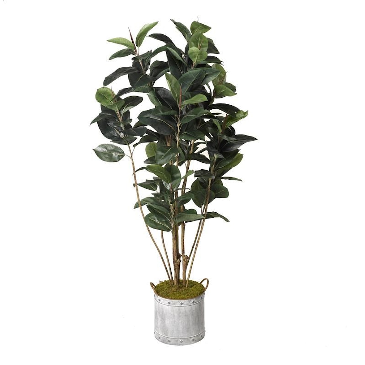 D&W Silks Artificial Trees Rubber Tree in Round Tin Planter