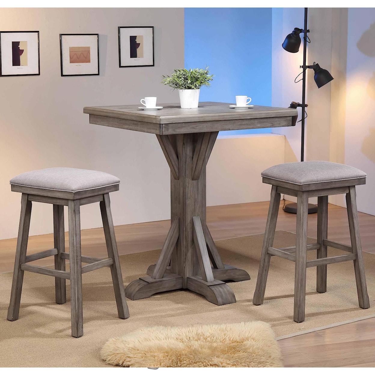 E.C.I. Furniture Graystone 3-Piece Pub Table & Stool Set