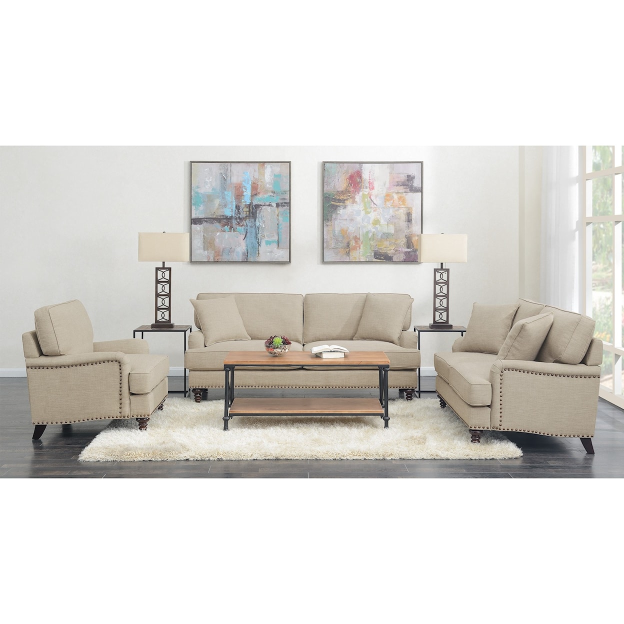 Elements International Abby 3PC Set-Sofa, Loveseat & Chair