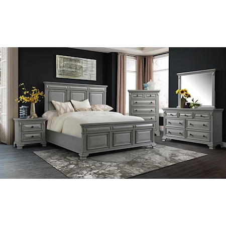 King Panel Bed, Dresser, Mirror, Nightstand