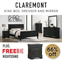 King Bed Set includes King Bed, Dresser, Mirror and Freebie Nightstand!
