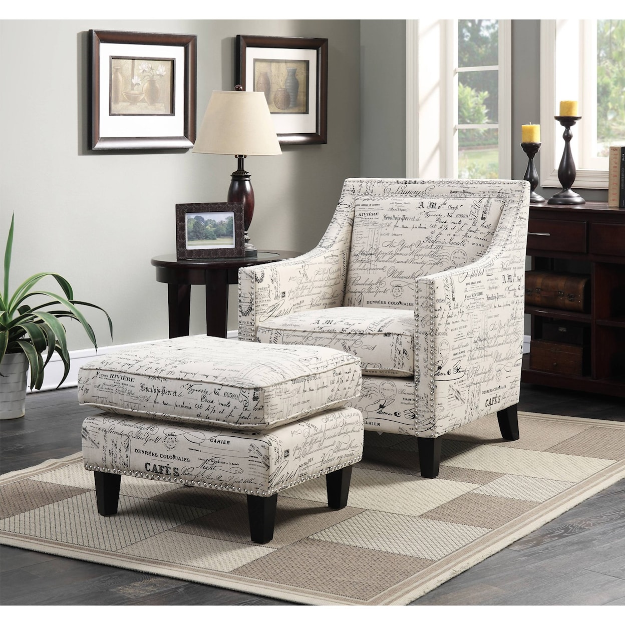 Elements International Erica Chair & Ottoman Set