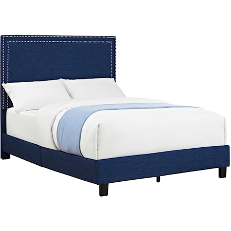 Transitional Upholstered Full Platform Bed with Nailhead Trim