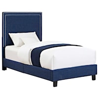 Transitional Upholstered Twin Platform Bed with Nailhead Trim