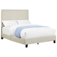 Transitional Upholstered Full Platform Bed with Nailhead Trim