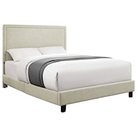 Transitional Upholstered Queen Platform Bed with Nailhead Trim