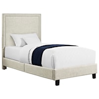 Transitional Upholstered Twin Platform Bed with Nailhead Trim