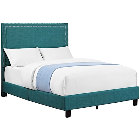 Transitional Upholstered Full Platform Bed with Nailhead Trim