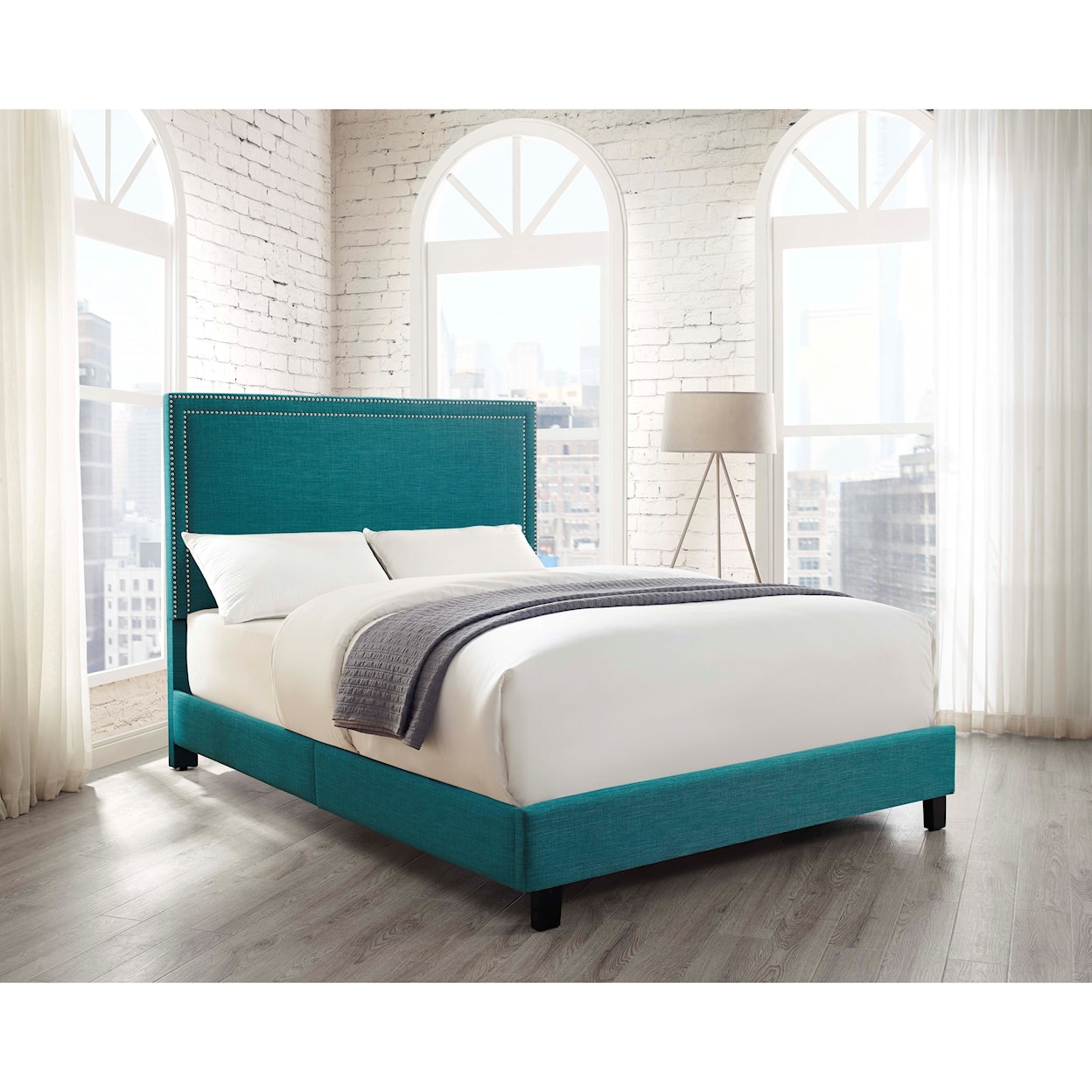 Elements International Erica Upholstered Queen Platform Bed