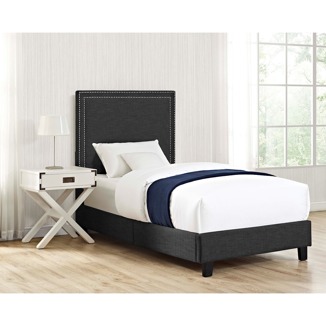 Elements International Erica Upholstered Twin Platform Bed