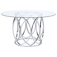 Contemporary Round Dining Table with Chrome Metal Base and Tempered Glass Top