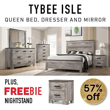 Tybee Queen Panel Bed Set with Freebie!