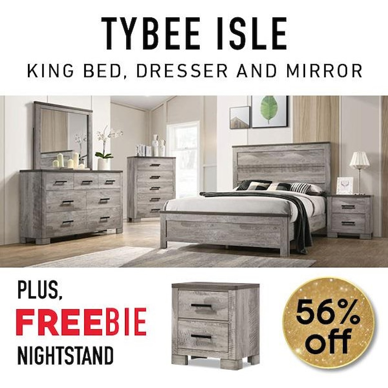 Elements International Tybee Tybee King Panel Bedroom Set with Freebie!