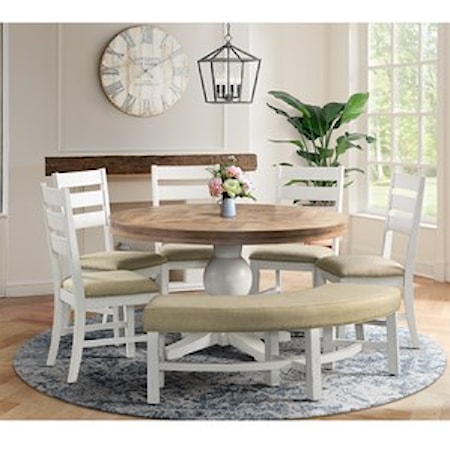7-Piece Round Table Set with Bench