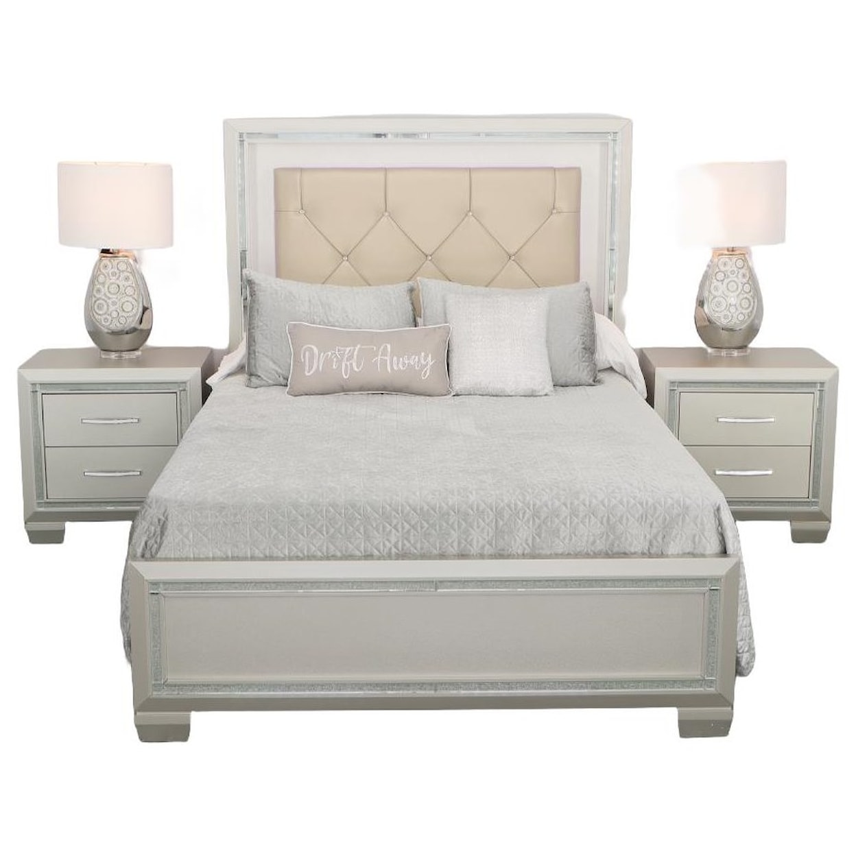 Elements International Platinum King Upholstered Bed