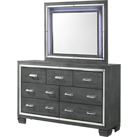 7 Drawer Dresser and Mirror with Built-In Lighting Combo