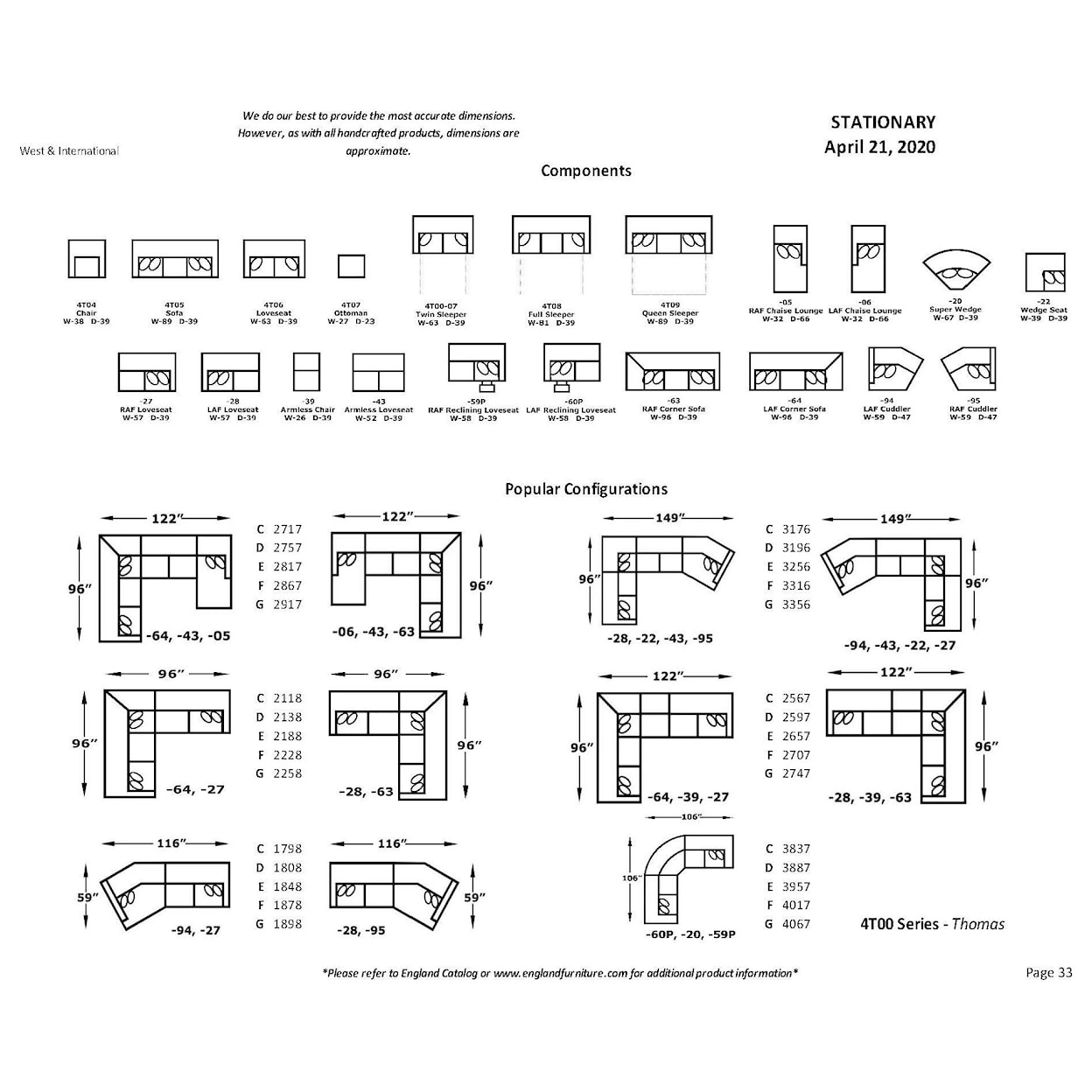 England Thomas 3 PC Sectional with Cuddler