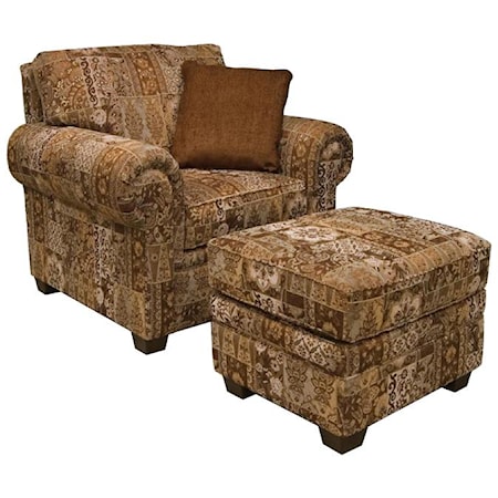 Rolled Arm Chair & Ottoman