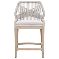 LOOM OUTDOOR COUNTER STOOL Taupe & White Flat Rope, Pumice, Gray Teak