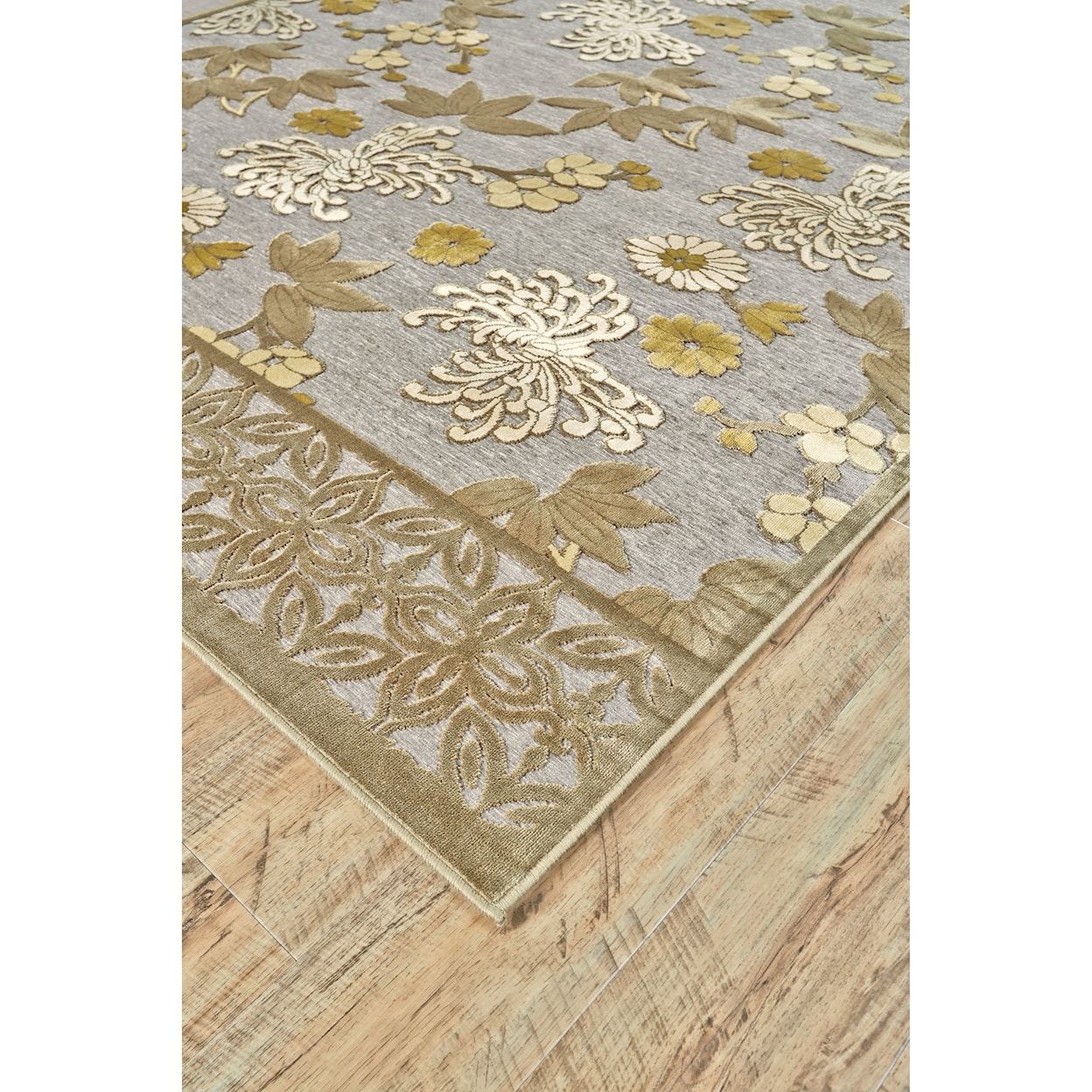 Feizy Rugs Saphir Mah Pewter/Dark Green 2'-6" x 8' Runner Rug