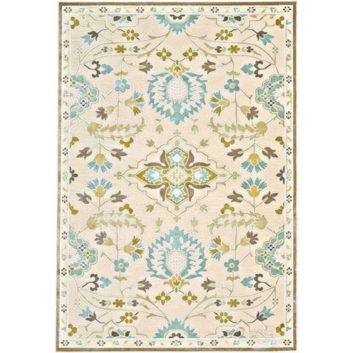 Cream/Spa Blue 5'-3" X 7'-6" Area Rug