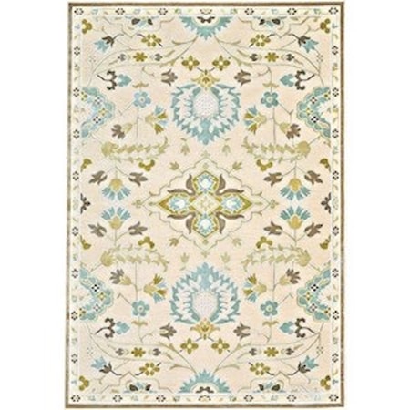 Cream/Spa Blue 5'-3" X 7'-6" Area Rug