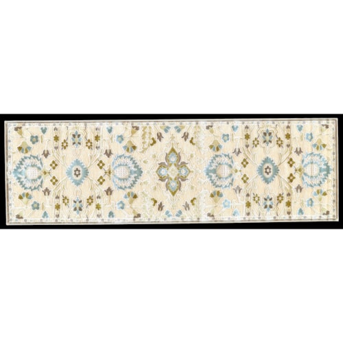 Cream/Spa Blue 2'-6" x 8' Runner Rug