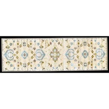 Cream/Spa Blue 2'-6" x 8' Runner Rug
