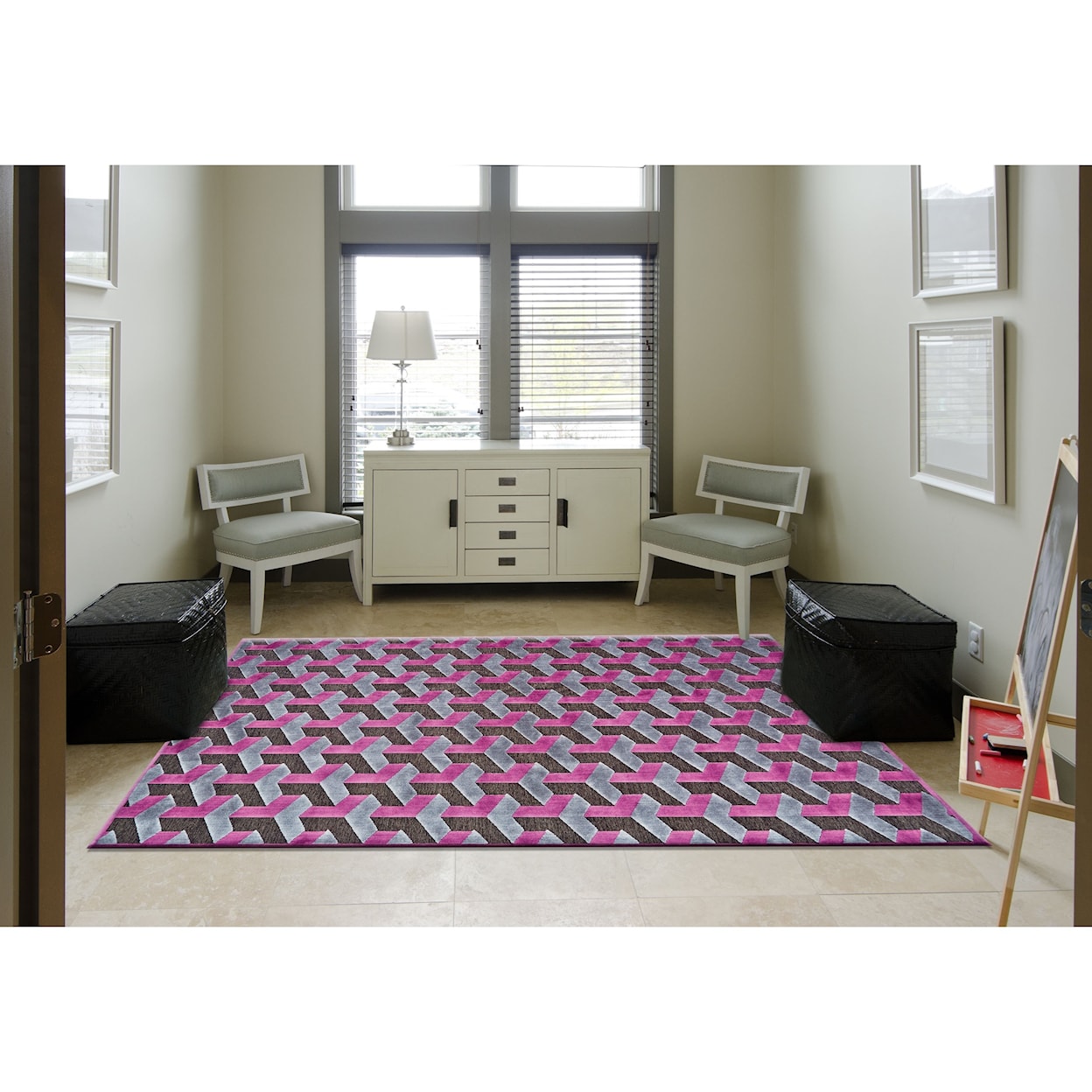 Feizy Rugs Saphir Rubus Dark Gray/Raspberry 5'-3" X 7'-6" Area Rug