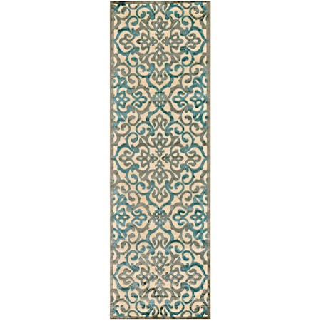 Cream/Marine 2'-6" x 8' Runner Rug