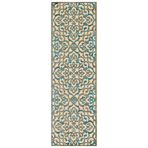 Cream/Marine 2'-6" x 8' Runner Rug