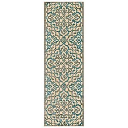 Cream/Marine 2'-6" x 8' Runner Rug