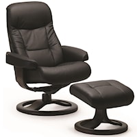 Large Contemporary Padded Recliner and Ottoman with Swivel Base