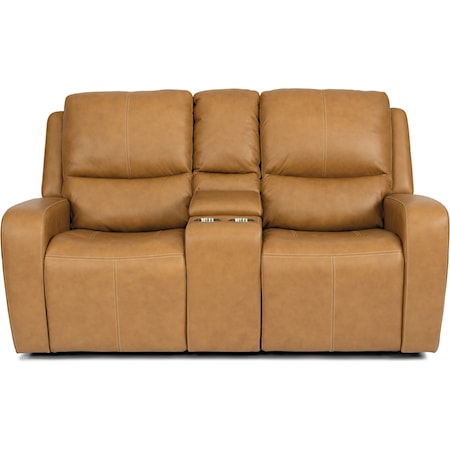 Transitional Power Reclining Console Loveseat with Power Headrests