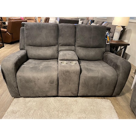 Transitional Power Reclining Console Loveseat with Power Headrests