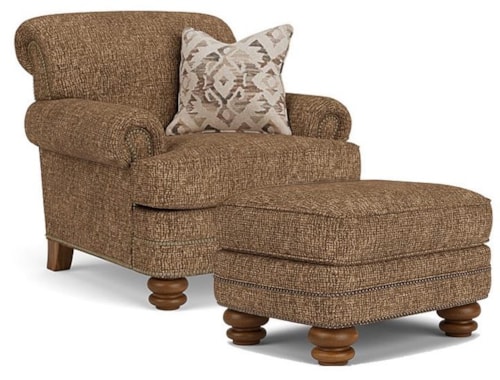 Traditional Rolled Back Chair & Ottoman Set