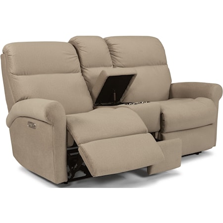 Casual Power Reclining Loveseat with Cupholder Storage Console and Power Headrests