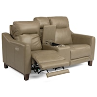Contemporary Power Reclining Console Loveseat with Power Headrest and USB Port