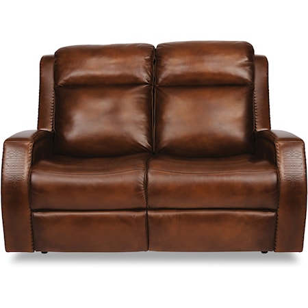 Rustic Leather Power Reclining Loveseat with Power Headrest